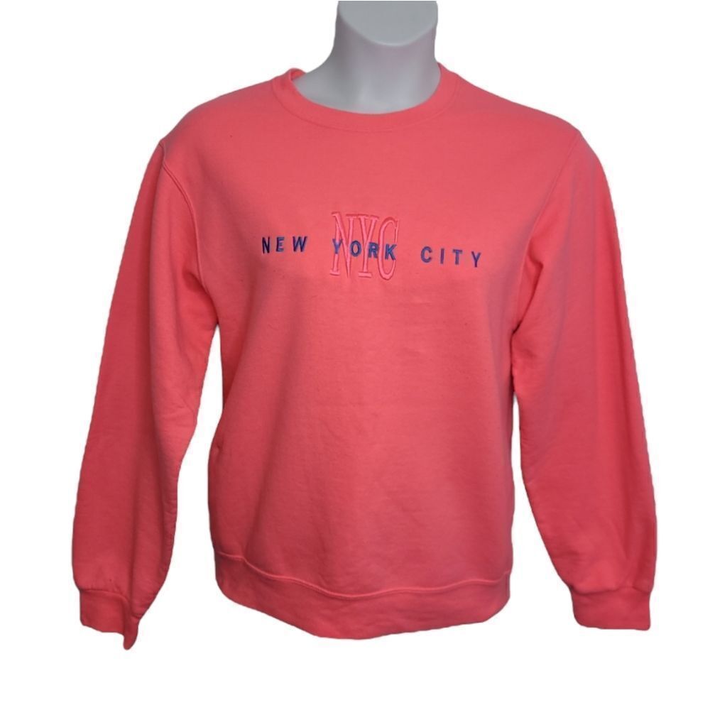 VINTAGE 90s NYC hot pink barbiecore‎ embroidered crew neck pullover M